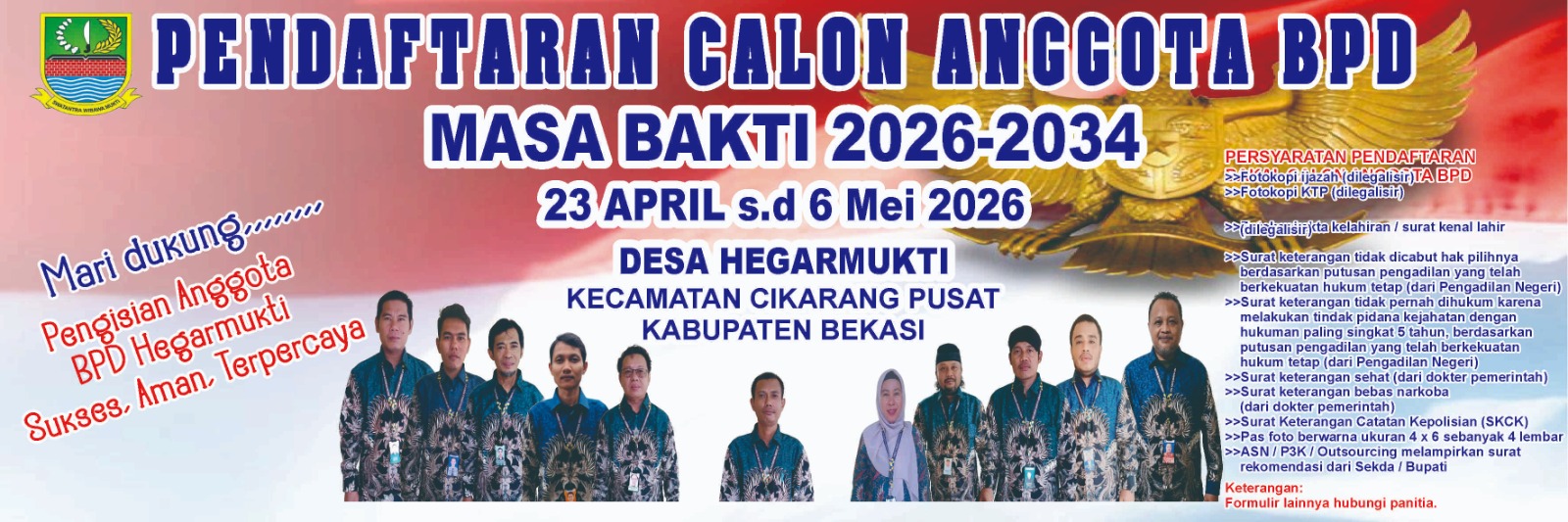 PENDAFTARAN PENGISIAN ANGGOTA BPD HEGARMUKTI PERIODE 2026-2034